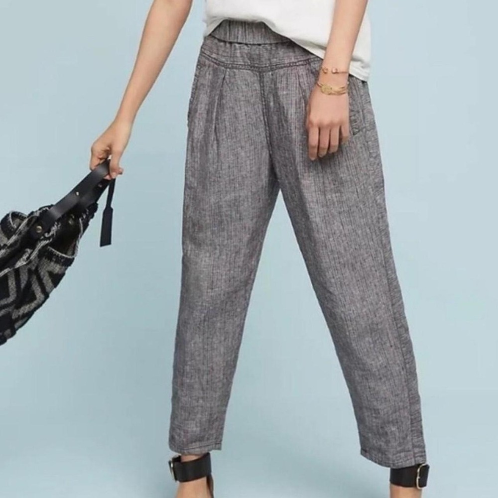 Anthropologie Hei Hei 100% Linen Gray Tapered Pants Elastic Waist XXS